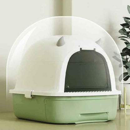 Large Hooded Cat Litter Box with Charcoal Filter | Swing Door, Pull-Out Drawer Litter Tray & Trapping Step | Scoop Included