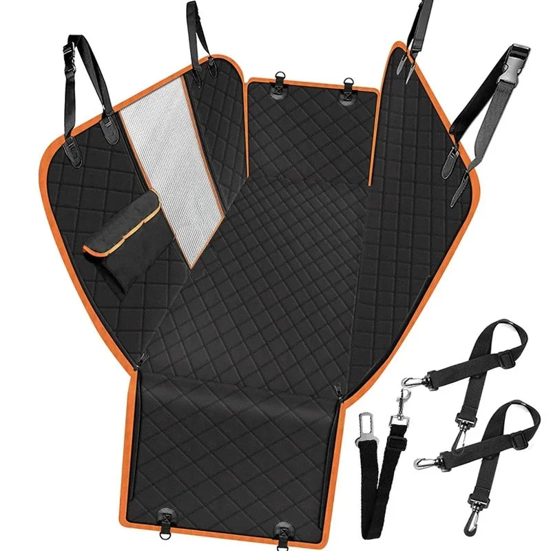 Waterproof Dog Car Hammock Seat Cover with Mesh Window & Door Flaps | Quick-Release Buckle Back Seat Protector for Dogs