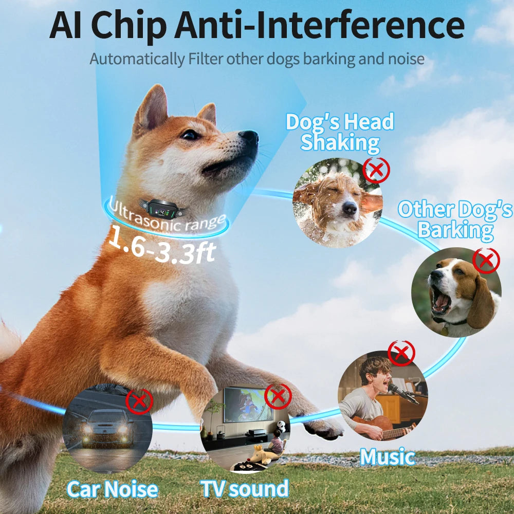 Smart Automatic Dog Bark Collar | Digital Anti-Bark eCollar with Sound, Vibration & Shock Controls