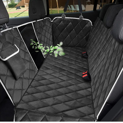 Waterproof Dog Car Hammock Seat Cover with Mesh Window & Door Flaps | Quilted Non-Slip Back Seat Protector for Dogs