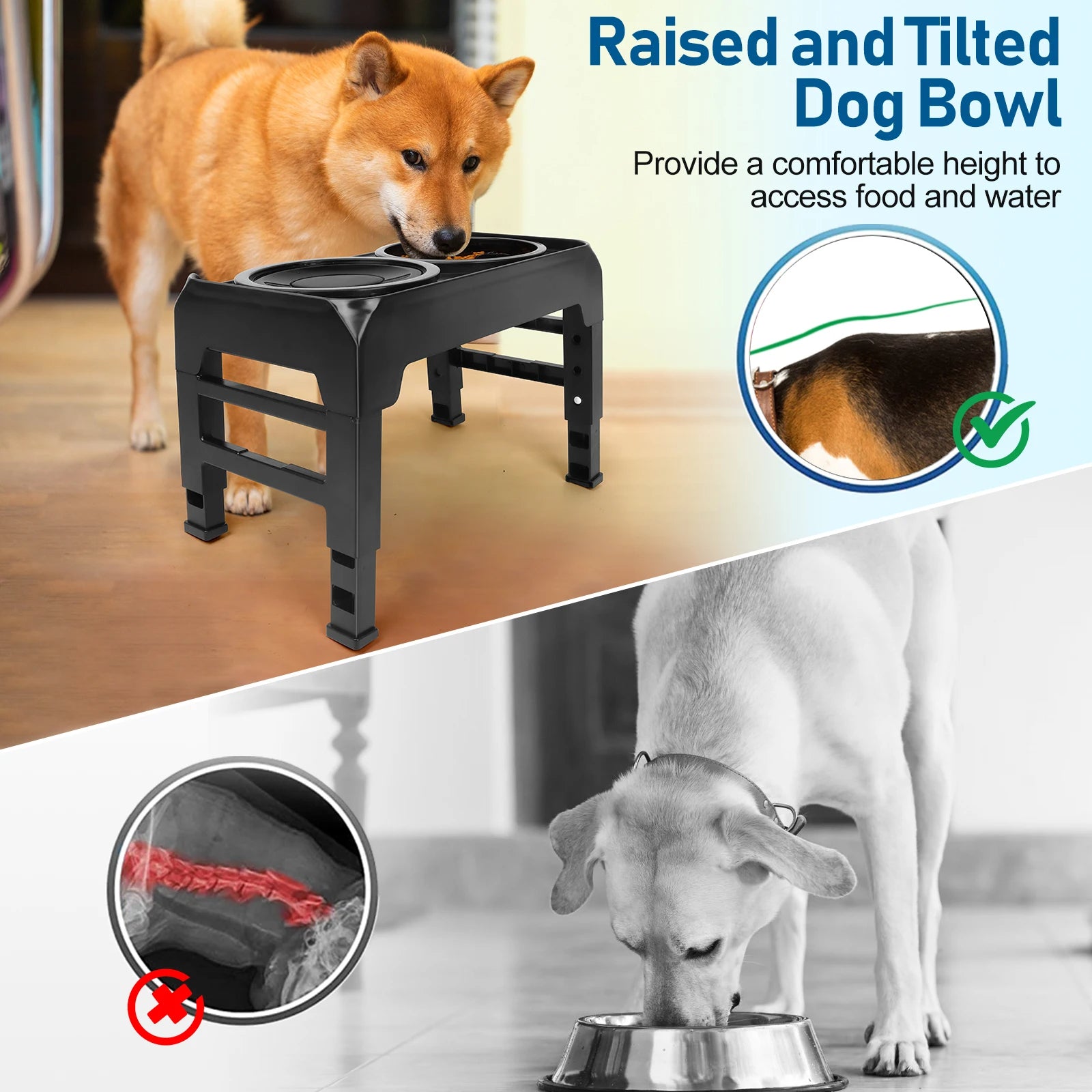 Fully Adjustable Raised Dog Feeding Station with Slow-Feeding Dog Bowls 3