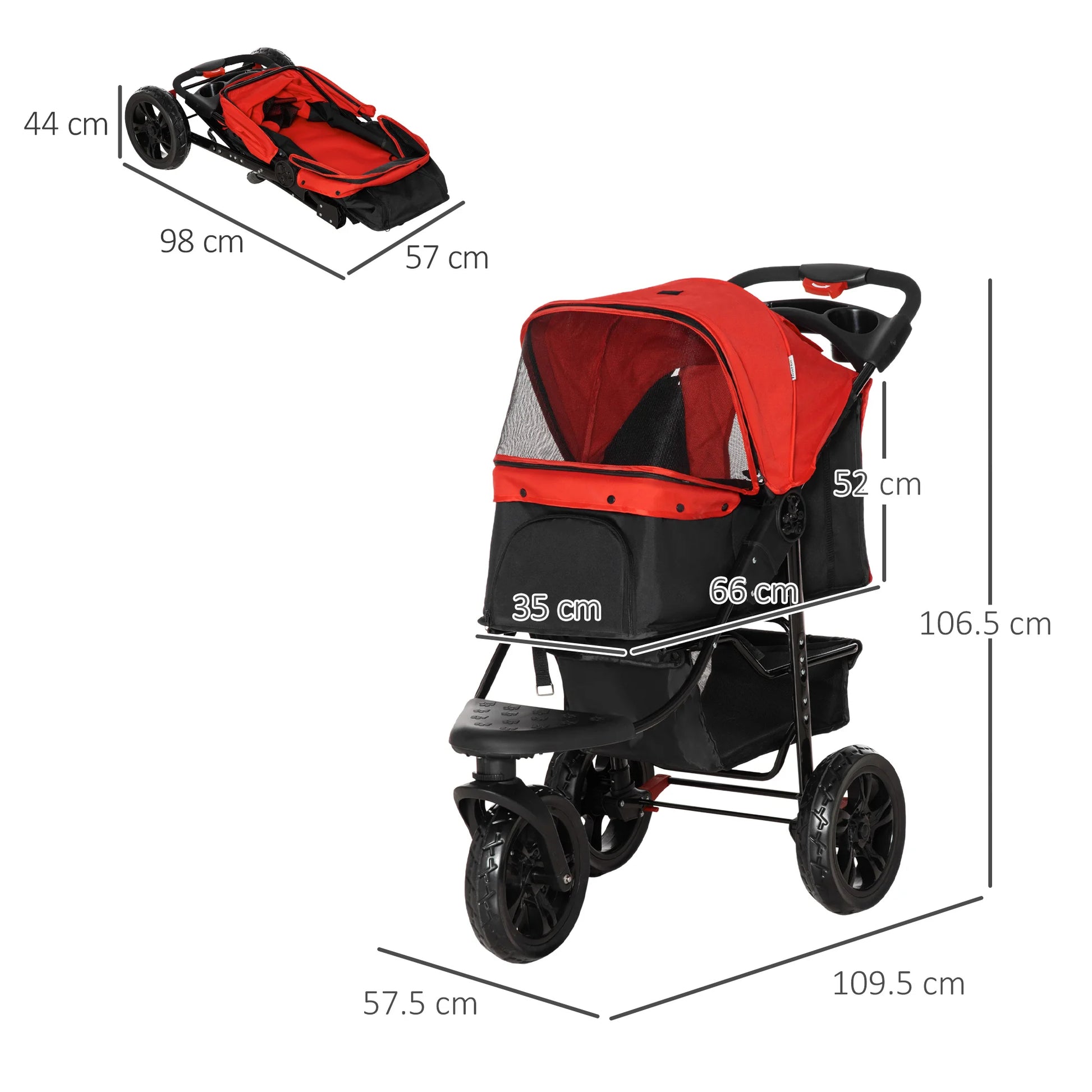 Sturdy-Wheeled Dog Stroller with Storage Basket for Outdoor Adventures 8