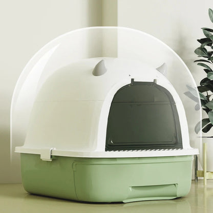 Enclosed Cat Litter Box with Swing Door & Pull-Out Tray Drawer | Scoop Included