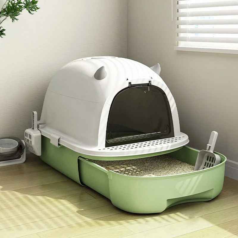 Large Hooded Cat Litter Box with Charcoal Filter | Swing Door, Pull-Out Drawer Litter Tray & Trapping Step | Scoop Included