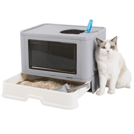 Double Entry & Exit Enclosed Cat Litter Box with Drawer Tray & Scoop 1