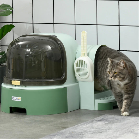 Flip-Cover Enclosed Cat Litter Box with Pull-Out Tray for Easy Cleaning