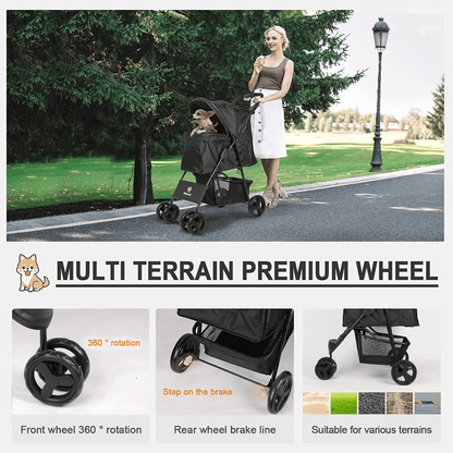 Spacious & Foldable Dog Stroller with Storage Basket 8