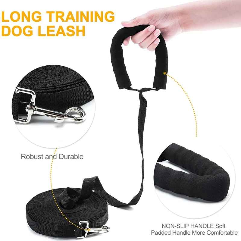 Extra Long Dog Training Lead & Recall Line with Padded Loop Handle | Heavy Duty Nylon