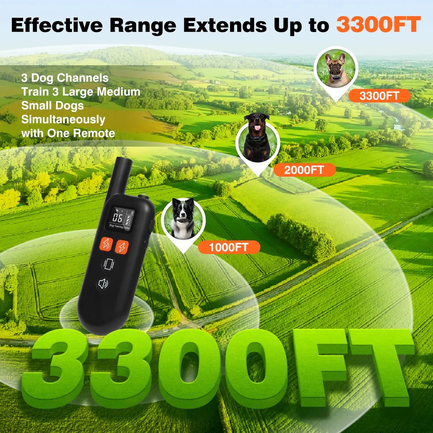 1000m Dog Shock Collar with Instant Boost | For Stubborn Dogs & Long Hair