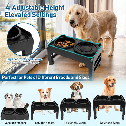 Fully Adjustable Raised Dog Feeding Station with Slow-Feeding Dog Bowls 6