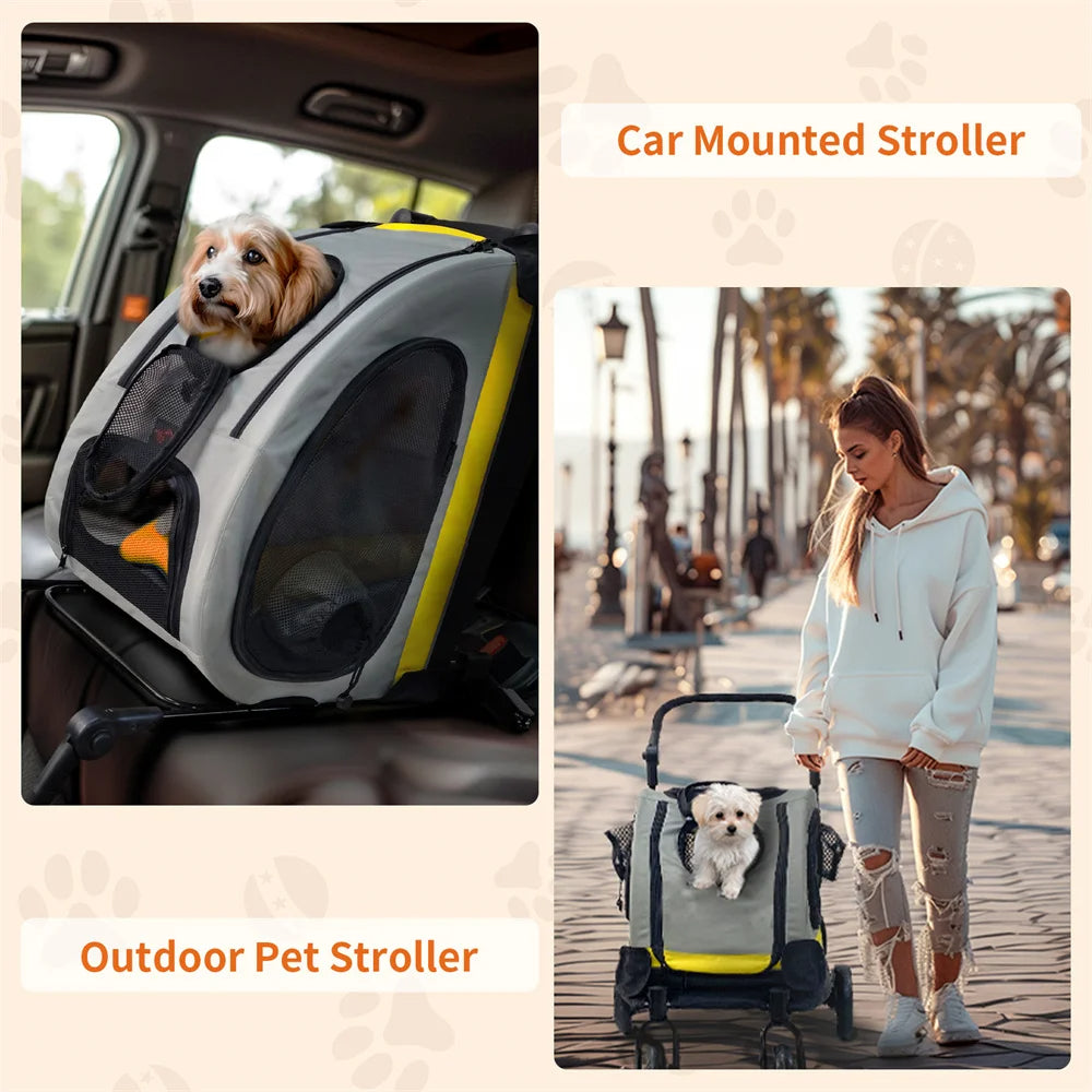 2-In-1 Collapsible Dog Stroller & Car Seat Travel Crate for Small Dogs 8