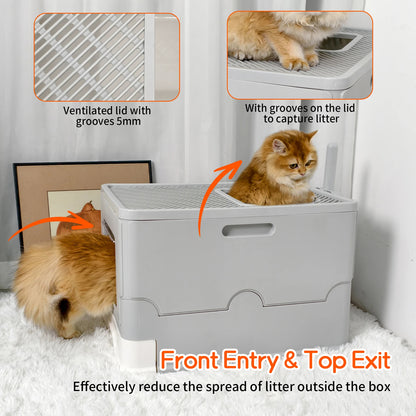 Cat Litter Box Enclosure with Double Entrance-Exit & Pull-Out Drawer Tray