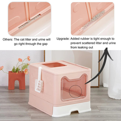 Front & Top Entry Enclosed Cat Litter Box with Drawer Tray & Scoop 17