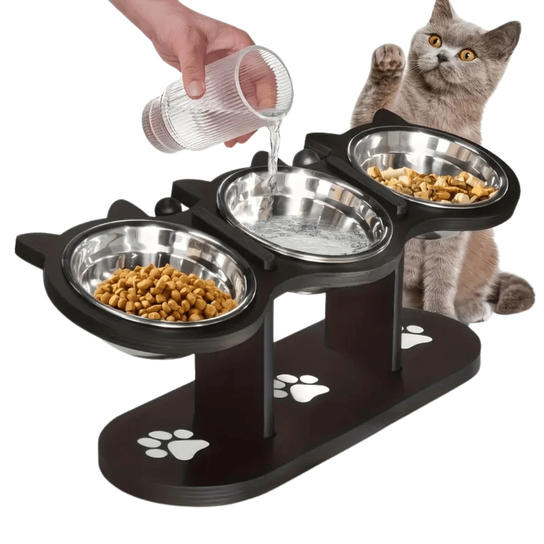 Adjustable Tilt Raised Cat Bowl Stand with 3 Stainless Steel Bowls 1