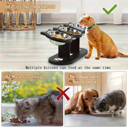 Adjustable Tilt Raised Cat Bowl Stand with 3 Stainless Steel Bowls 6