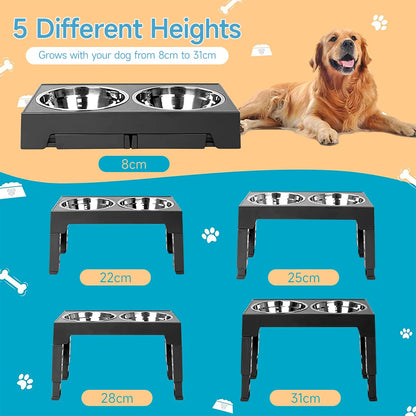 Raised Dog Bowl Stand with Adjustable Tilt & Stainless Steel & Slow-Feeding Bowls 5