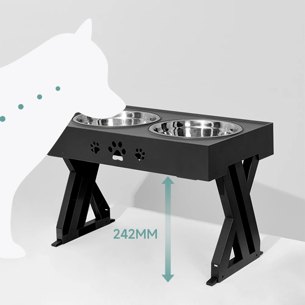 Sturdy Elevated Dog Feeding Station with 3 Adjustable Height Levels & 2 Stainless Steel Bowls 5