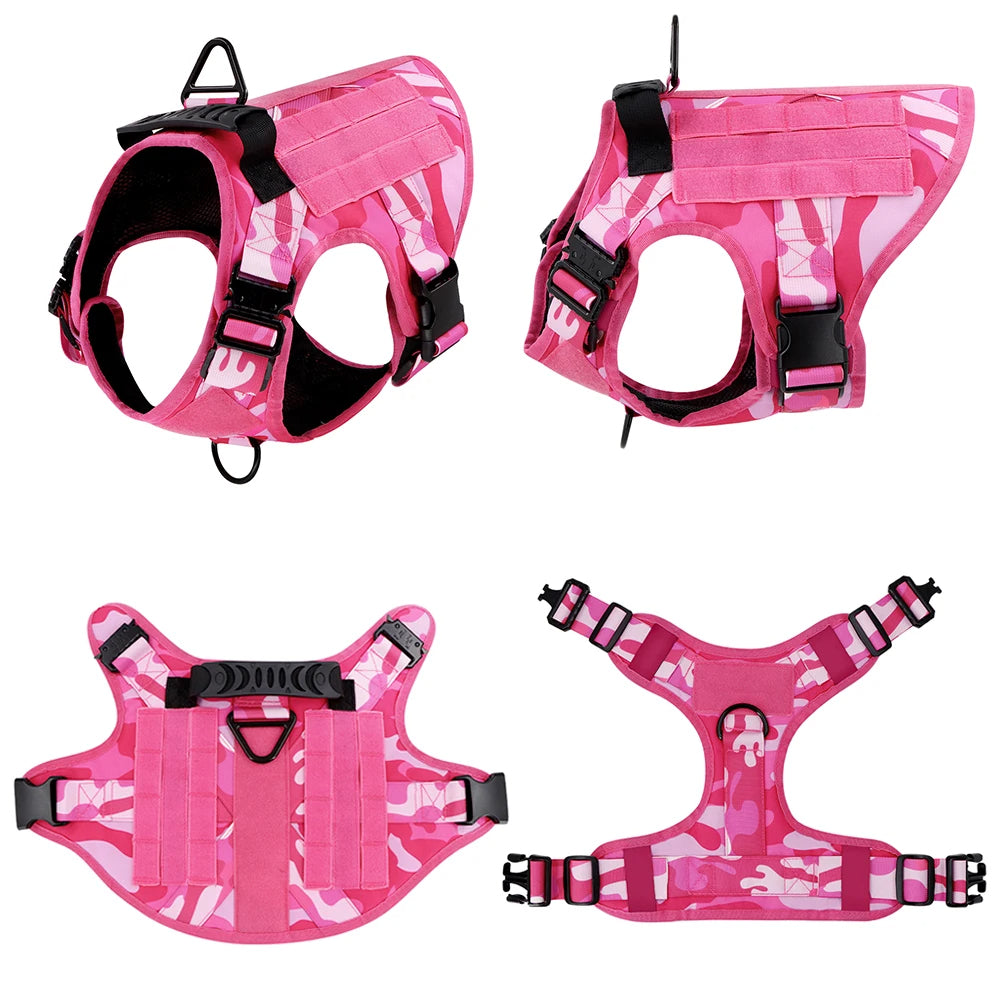 Pink Camouflage Military-Style Dog Harness | Tactical Dog Training Vest 4