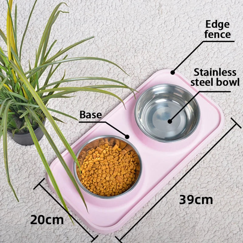 Double Stainless Steel Dog Bowls & No-Flip Tray