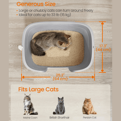 High-Sided Semi-Enclosed Cat Litter Box with Spill-Board & Waste Bag Storage Tub | Scoop Included