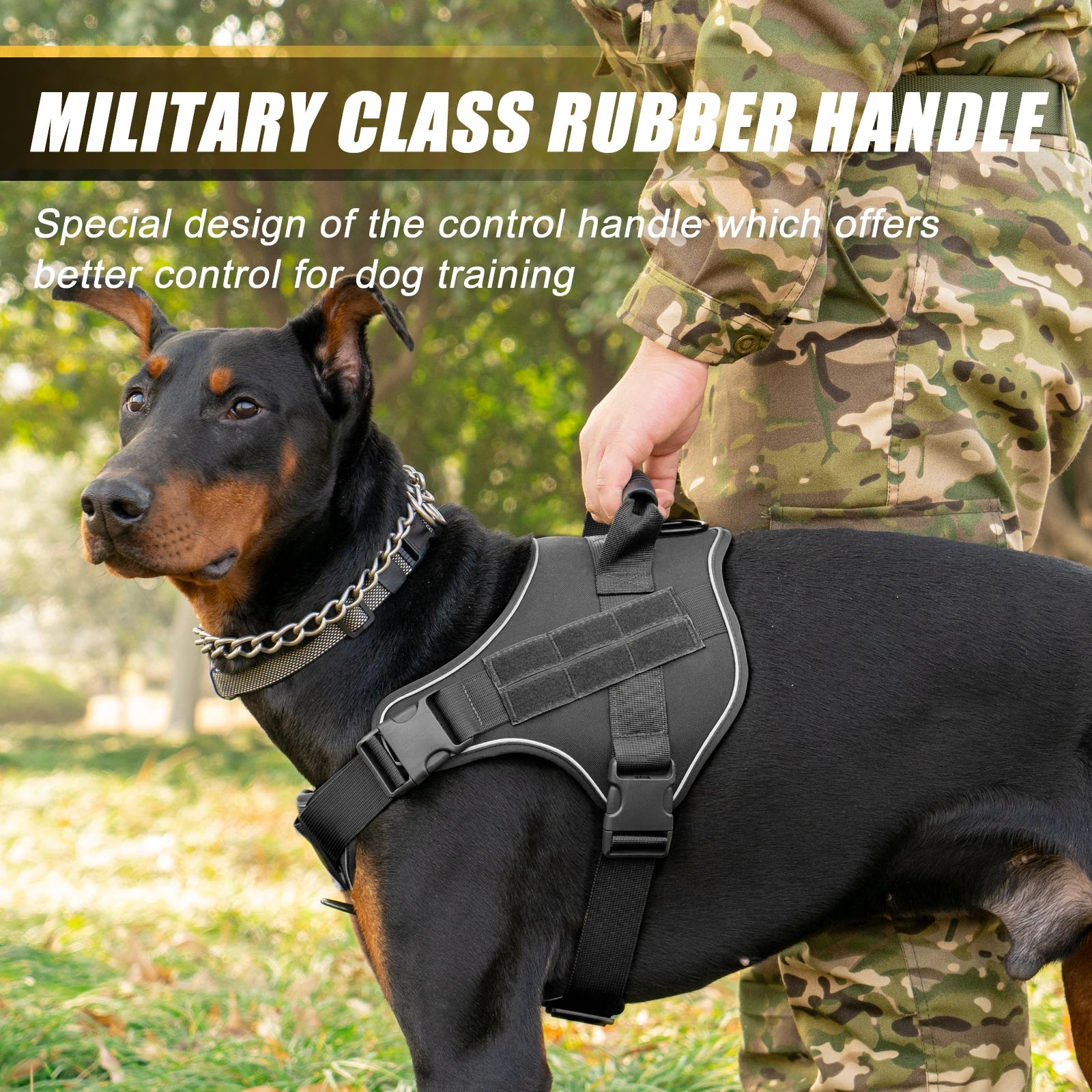 Military-Style Tactical Dog Training Vest with Sturdy Harness Handle 9