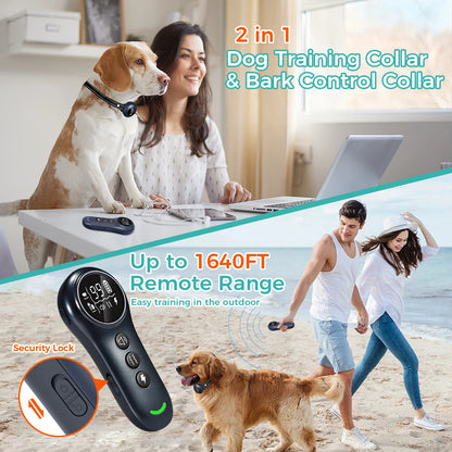 2-in-1 Automatic Anti-Bark Control & Dog Training Collar with Remote | Smart Barking Detection with Shock, Sound & Vibration