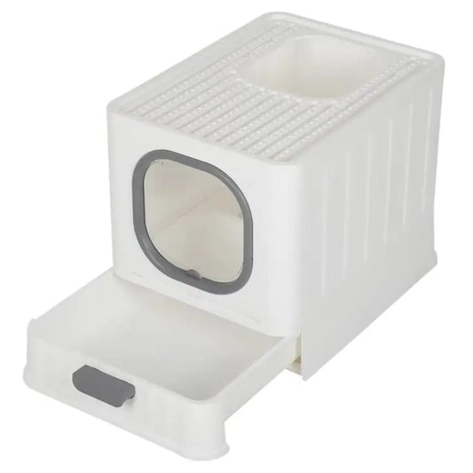 Double Entry & Exit Enclosed Cat Litter Box with Drawer Tray & Scoop 1