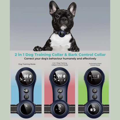 2-in-1 Automatic Anti-Bark Control & Dog Training Collar with Remote | Smart Barking Detection with Shock, Sound & Vibration