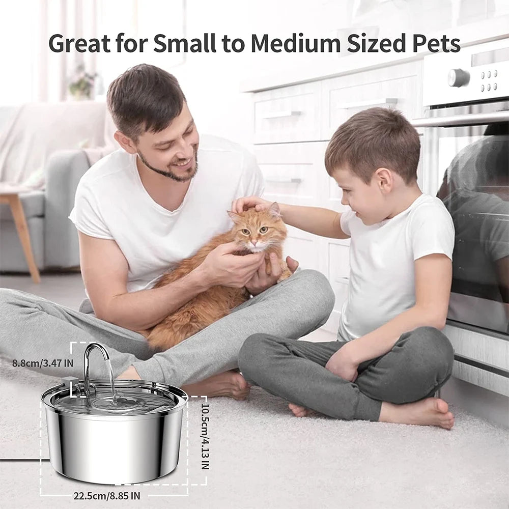 Stainless Steel Automatic Cat Water Fountain with Quiet Motion Sensor | USB Rechargeable