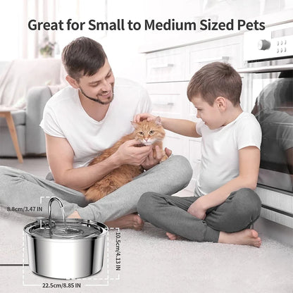 Stainless Steel Automatic Cat Water Fountain with Quiet Motion Sensor | USB Rechargeable