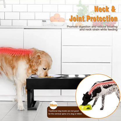Adjustable Height & Tilt Raised Dog Bowl Stand with Stainless Steel & Slow-Feeding Dog Bowls 10