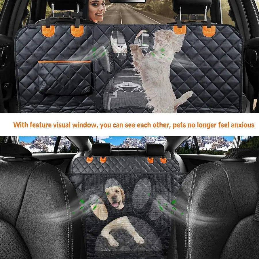 Heavy-Duty & Waterproof Back Seat Dog Car Seat Cover with Mesh Window 2