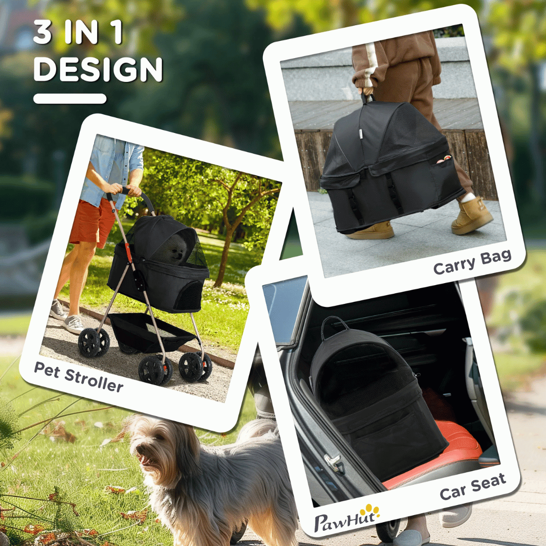 Mini-Dog Pet Stroller with Detachable Carrier Basket & Storage 5