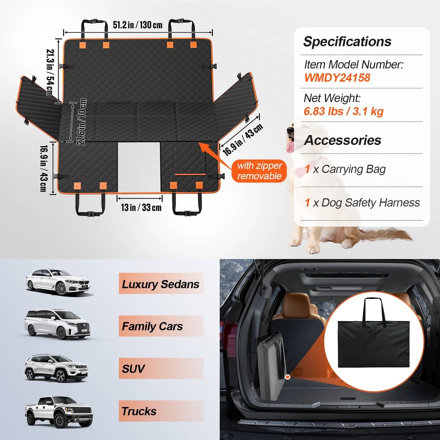 Sturdy & Extended Base Dog Car Seat Cover for Back Seats