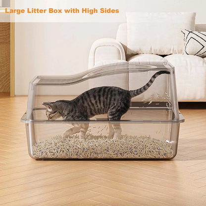 Enclosed Cat Litter Box with Stainless Steel Tray & Removable Top | Scoop & Holder Included 7
