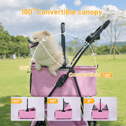Convertible Canopy Dog Stroller with Detachable Carrier Basket Car Seat, Storage & Cup Holder 7
