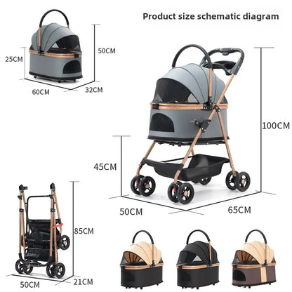 Multifunctional Foldable Pet Stroller & Detachable Basket for Small Dogs & Cats 11