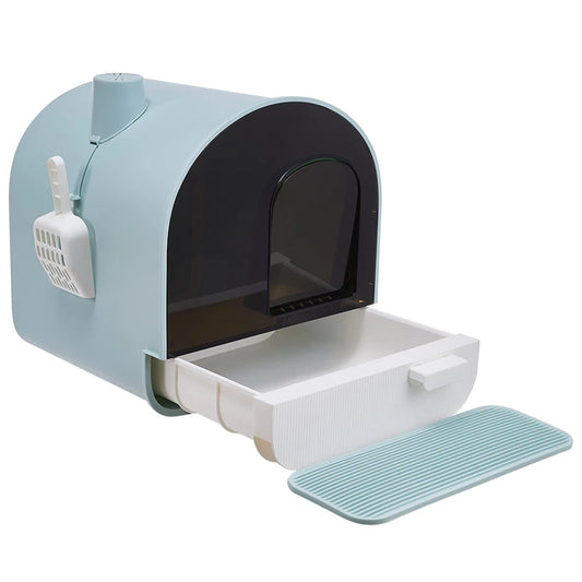 Aesthetic Cat Litter Box Enclosure with Pull-Out Tray, Front Entrance Spill-Pad & Scoop 1