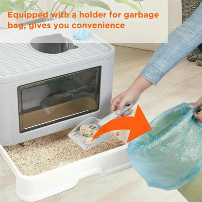 Double Entry & Exit Enclosed Cat Litter Box with Drawer Tray & Scoop 5