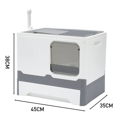 Enclosed Cat Litter Box with Pull-Out Tray & Double Entry 5