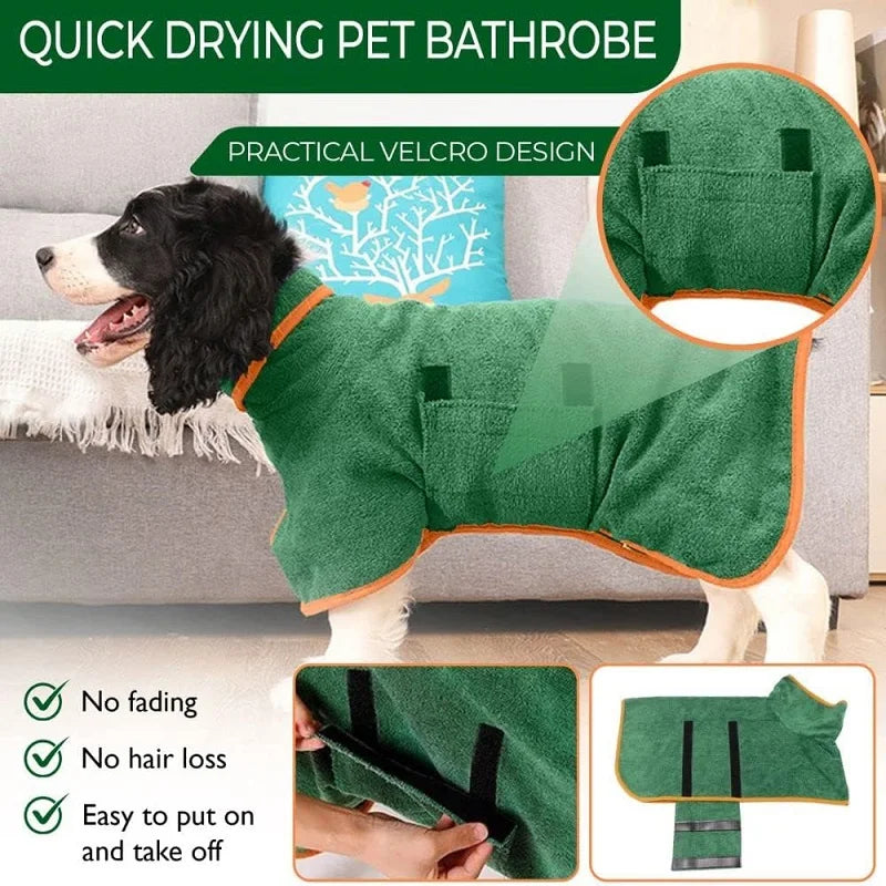 Super Absorbent Dog Drying Robe with Velcro Fastening & Hand Towel Pocket | 365gsm Microfibre Quick-Dry Dog Bathrobe