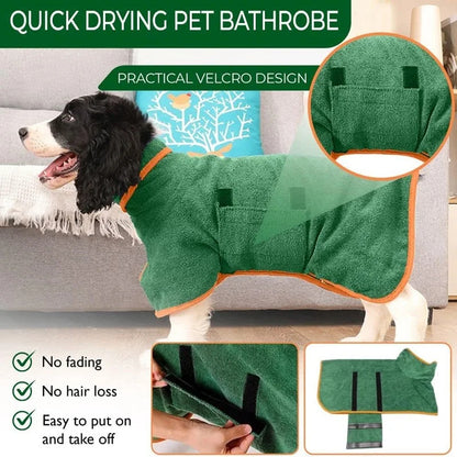 Super Absorbent Dog Drying Robe with Velcro Fastening & Hand Towel Pocket | 365gsm Microfibre Quick-Dry Dog Bathrobe