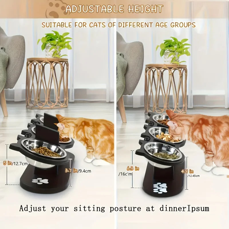 Adjustable Tilt Raised Cat Bowl Stand with 3 Stainless Steel Bowls 4
