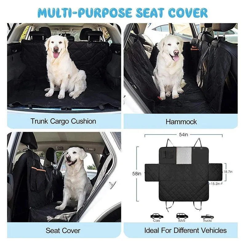 Waterproof Dog Car Hammock Seat Cover with Mesh Window & Door Flaps | Quick-Release Buckle Back Seat Protector for Dogs