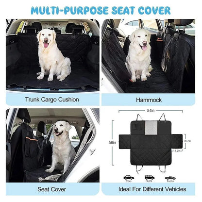Waterproof Dog Car Hammock Seat Cover with Mesh Window & Door Flaps | Quick-Release Buckle Back Seat Protector for Dogs