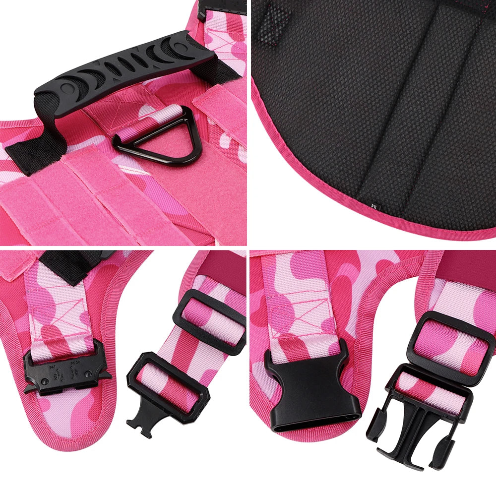 Pink Camouflage Military-Style Dog Harness | Tactical Dog Training Vest 13