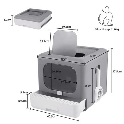 Dual-Entry Enclosed Cat Litter Box with Pull-Out Drawer Tray & Scoop 10