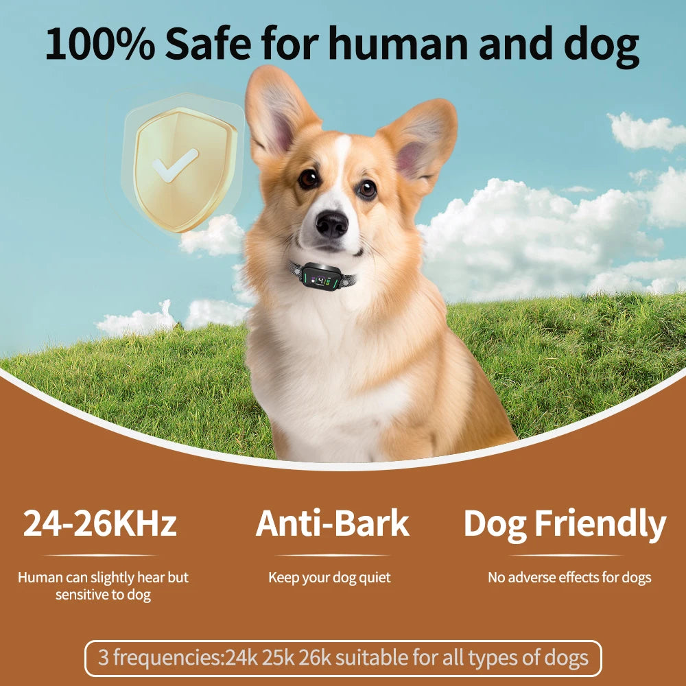 Smart Automatic Dog Bark Collar | Digital Anti-Bark eCollar with Sound, Vibration & Shock Controls
