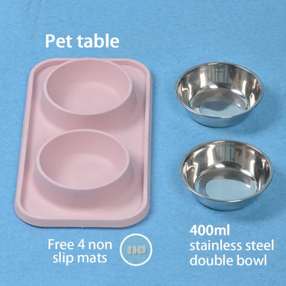 Double Stainless Steel Dog Bowls & No-Flip Tray