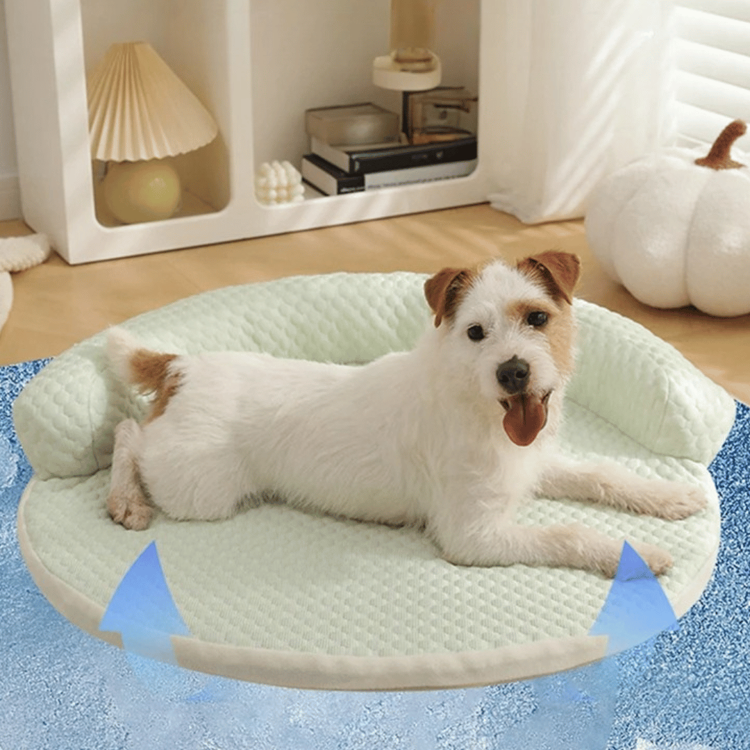 Round Pet Cooling Mat - Absorbs Heat & Cools Body | Breathable, Non-Slip Dog & Cat Bed with Head Support